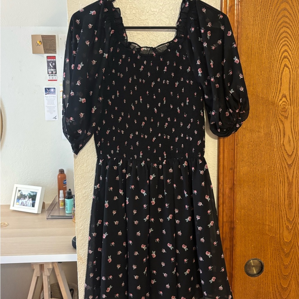 Truly Me Black Dress with Pink Floral Pattern